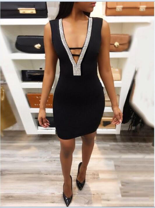 Sexy Slim Ladies Deep V-neck Bodycon Party Dresses