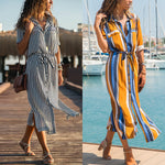 Stripe Shirt Women's Dress 2021 Spring Summer Chiffon V-neck Sexy Maxi Dresses Sexy Elegant Casual Girl Lace Women Long Sleeve