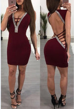 Sexy Slim Ladies Deep V-neck Bodycon Party Dresses