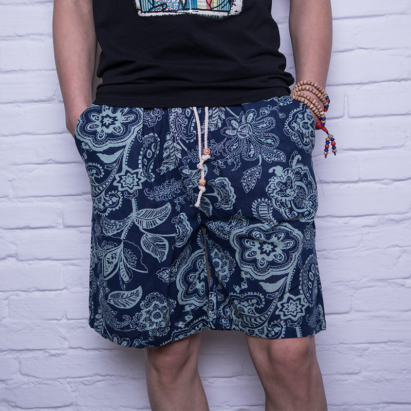 Linen printed five-minute shorts