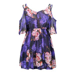 Plus Size Women Dresses Spaghetti Strap V-neck Printed Loose Chiffon Dress Off Shoulder