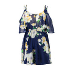 Plus Size Women Dresses Spaghetti Strap V-neck Printed Loose Chiffon Dress Off Shoulder