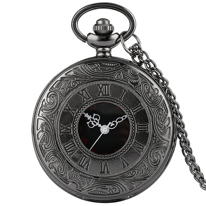 Large Black Classic Roman-character Double Display Pocket Watch