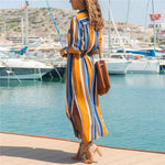 Stripe Shirt Women's Dress 2021 Spring Summer Chiffon V-neck Sexy Maxi Dresses Sexy Elegant Casual Girl Lace Women Long Sleeve