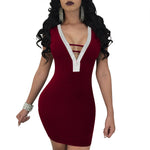 Sexy Slim Ladies Deep V-neck Bodycon Party Dresses