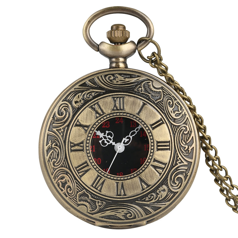 Large Black Classic Roman-character Double Display Pocket Watch