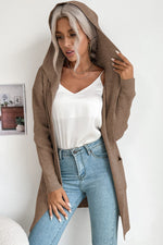 Double Take Ribbed Open Front Hooded Cardigan with Pockets