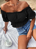 Off-Shoulder Frill Trim Peplum Top