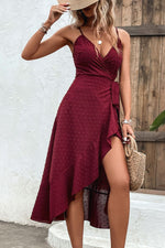 Swiss Dot Spaghetti Strap Ruffled Dress