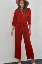 Belted Three-Quarter Sleeve Jumpsuit