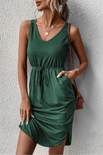 V-Neck Curved Hem Sleeveless Dress