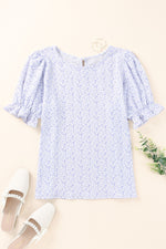 Printed Round Neck Half Flounce Sleeve Top