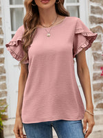 Textured Petal Sleeve Round Neck Tee