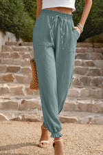 Textured Smocked Waist Pants with Pockets