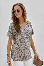 Leopard V-Neck Tee with Pocket