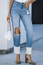 Contrast Distressed High Waist Jeans