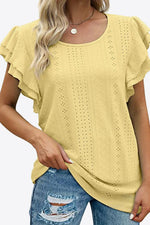 Round Neck Layered Flutter Sleeve Blouse