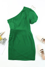 Tied One-Shoulder Puff Sleeve Dress