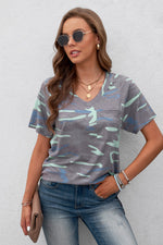 Leopard V-Neck Tee with Pocket