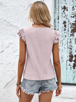 Contrast V-Neck Eyelet Top